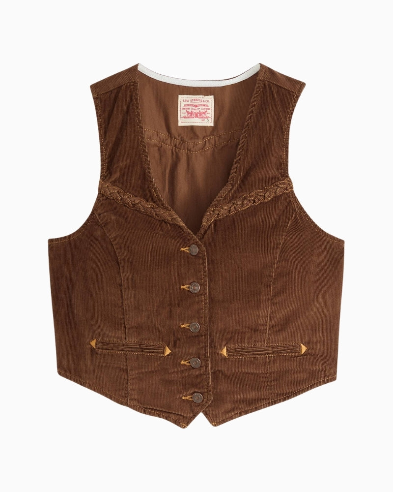 Front view of Levi’s retro-inspired braided corduroy vest