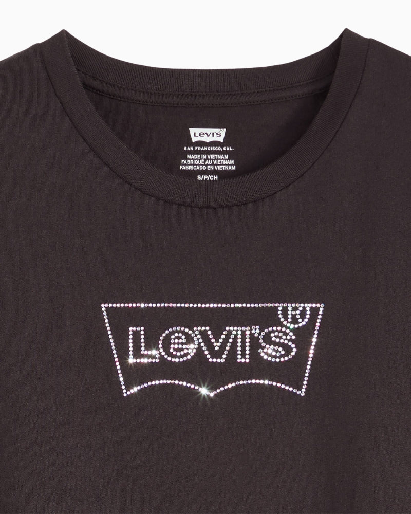 Close-up of rhinestone detail on Levi’s Perfect Tee in 100% cotton
