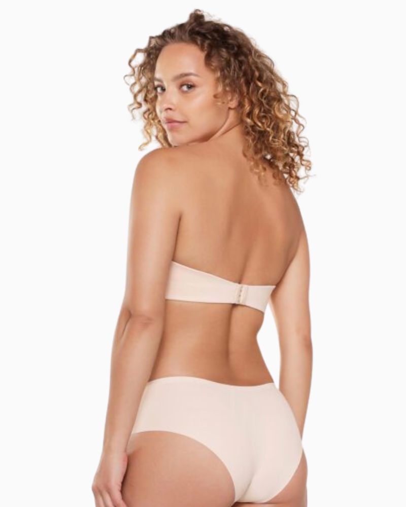 Side view of Nude strapless memory foam bra by LingaDore with removable straps