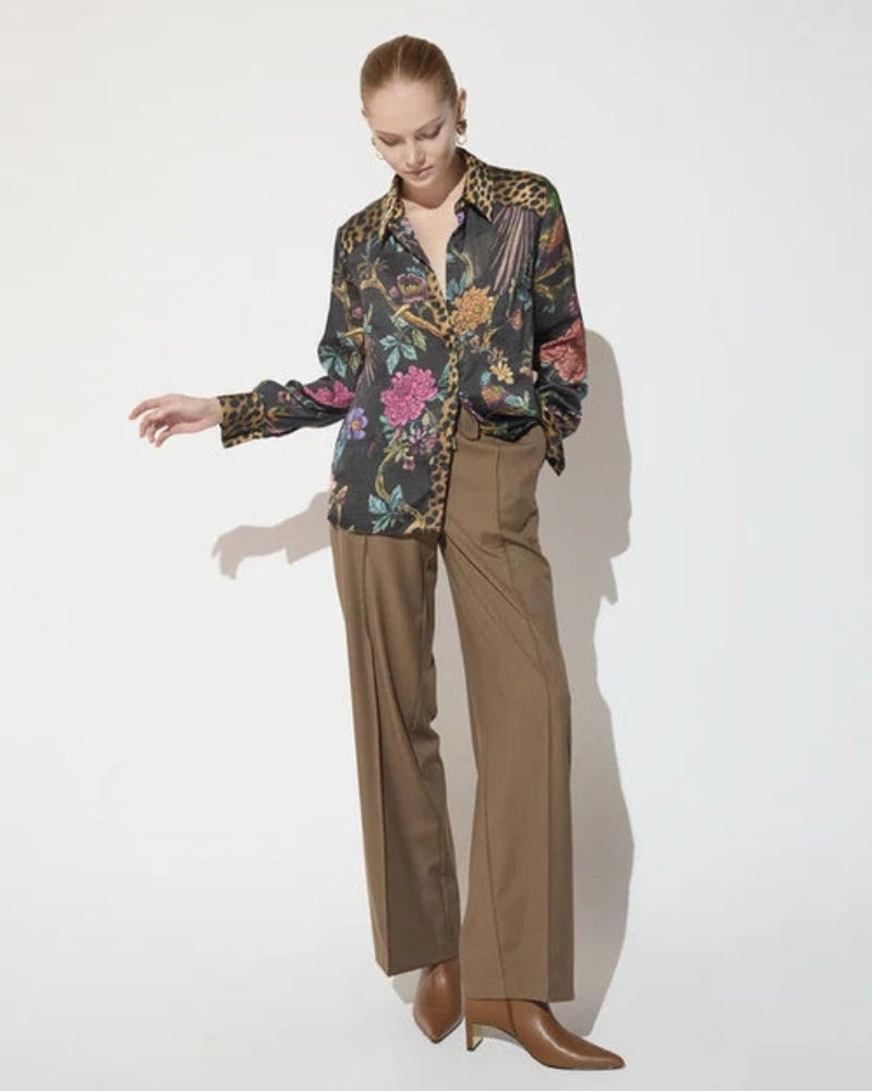 Lola Casademunt Leo Print Shirt in black/multi styled front view