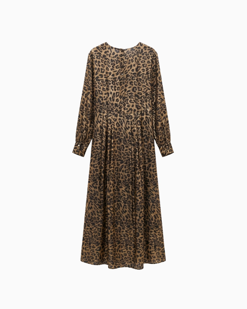 Lola Casademunt Long Sleeve Midi Dress in leopard print back view