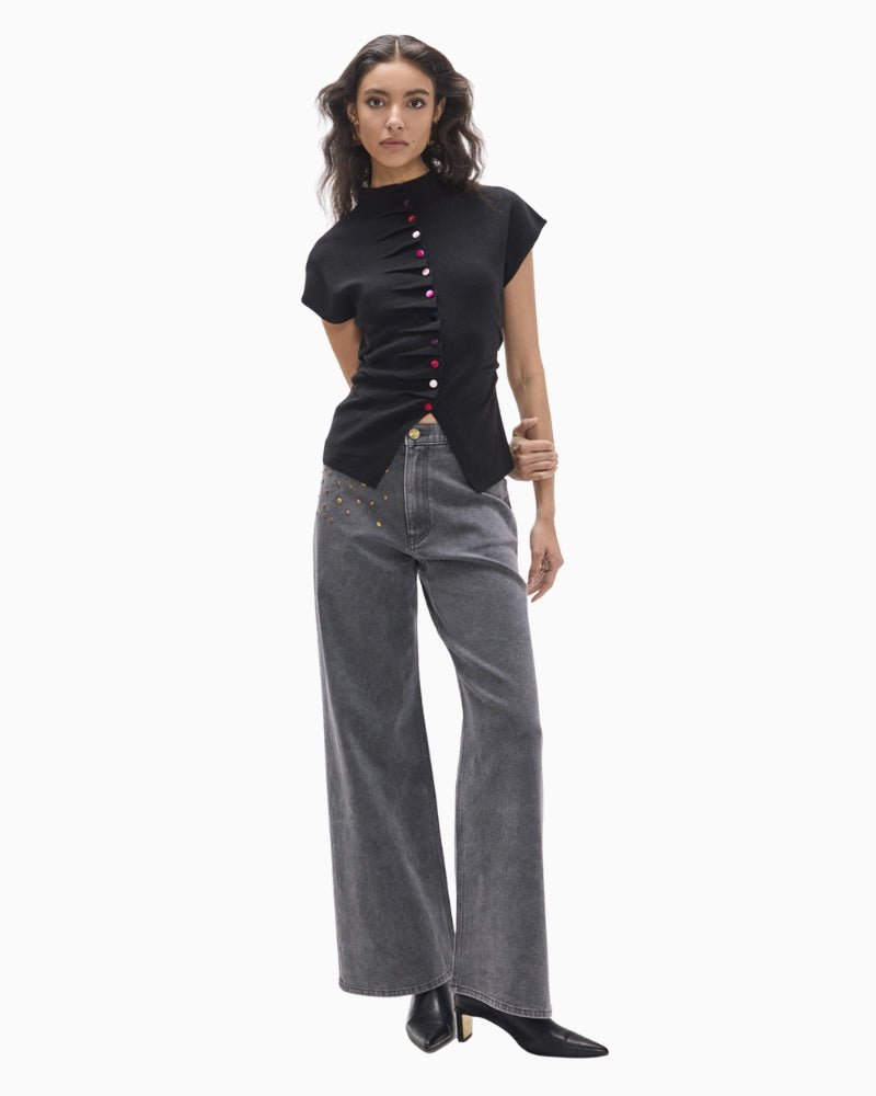 Lola Casademunt Multicolor Button Vest angled styled view
