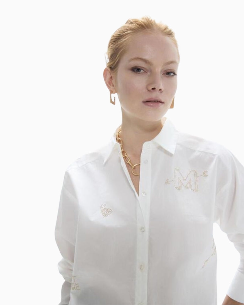 Lola Casademunt Oversize Shirt with Studs in white angled front view
