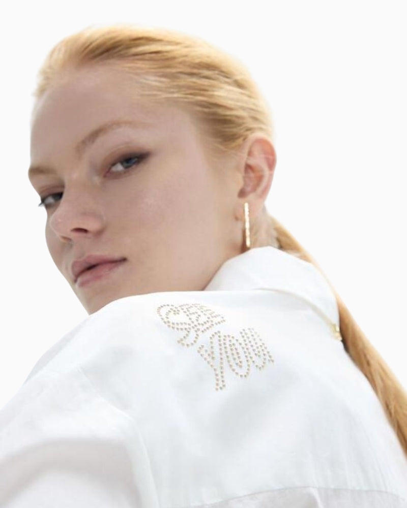 Lola Casademunt Oversize Shirt with Studs in white shoulder stud detail