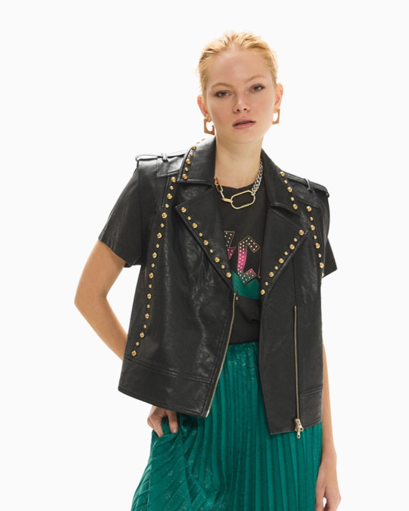 Lola Casademunt PU Waistcoat with Studs in Black front view