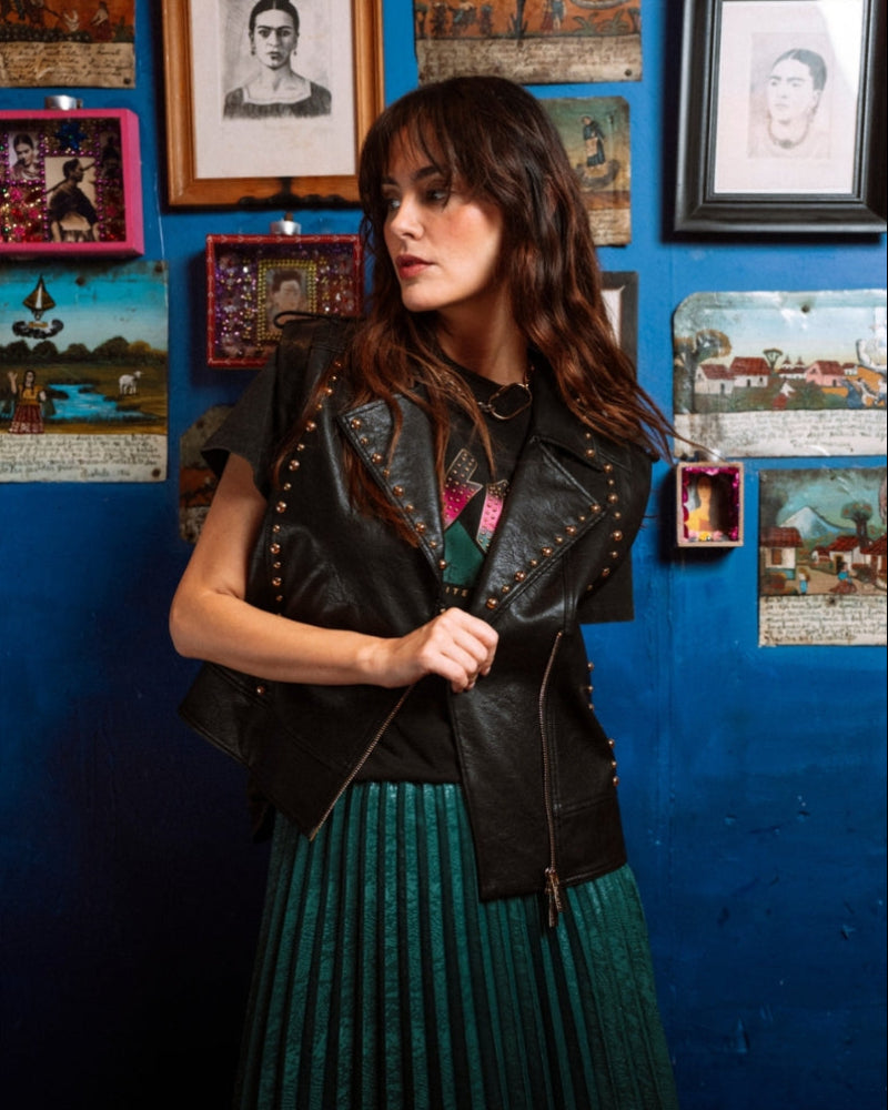 Lola Casademunt PU Waistcoat with Studs in Black gold stud detail
