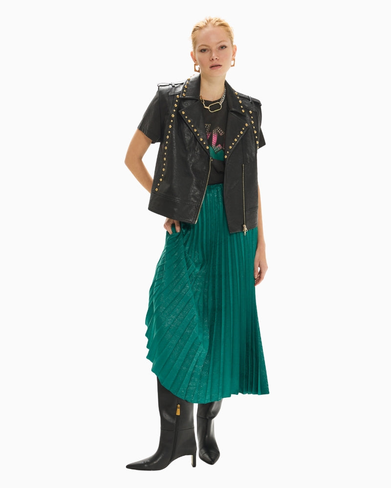 Lola Casademunt PU Waistcoat with Studs in Black styled view