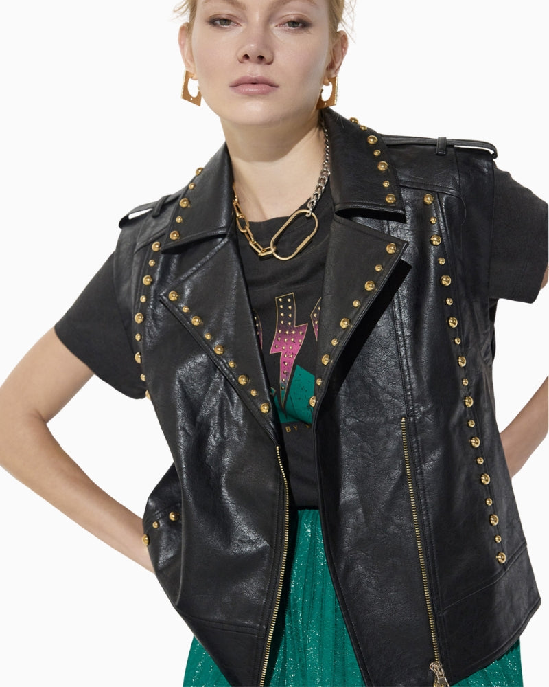 Lola Casademunt PU Waistcoat with Studs in Black zip closure detail