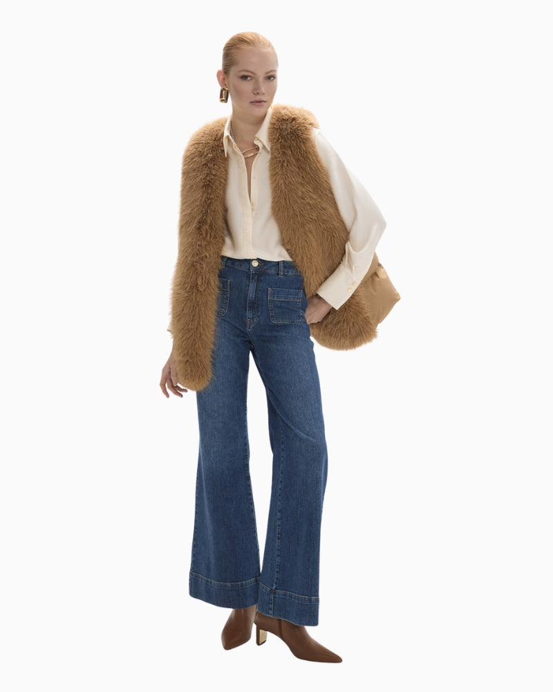 Lola Casademunt Regular Shirt with Shirt Collar and Pleated Back in Cream styled with vest detail