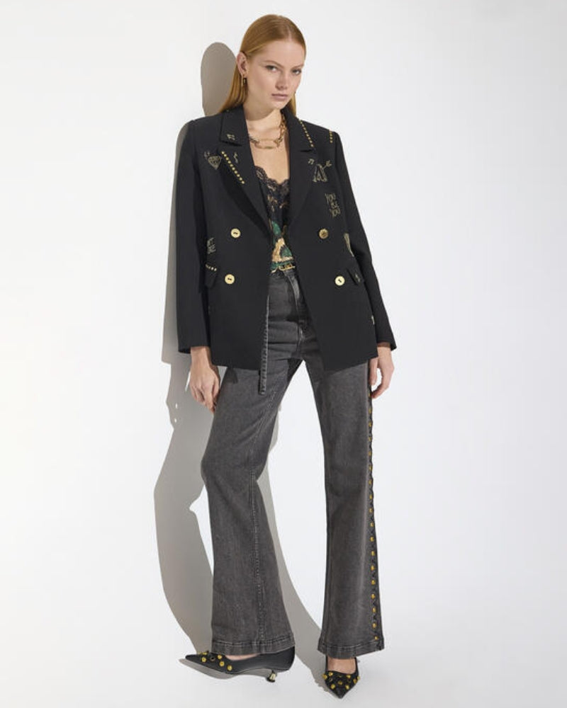 Lola Casademunt Studded Blazer in Black angled front view