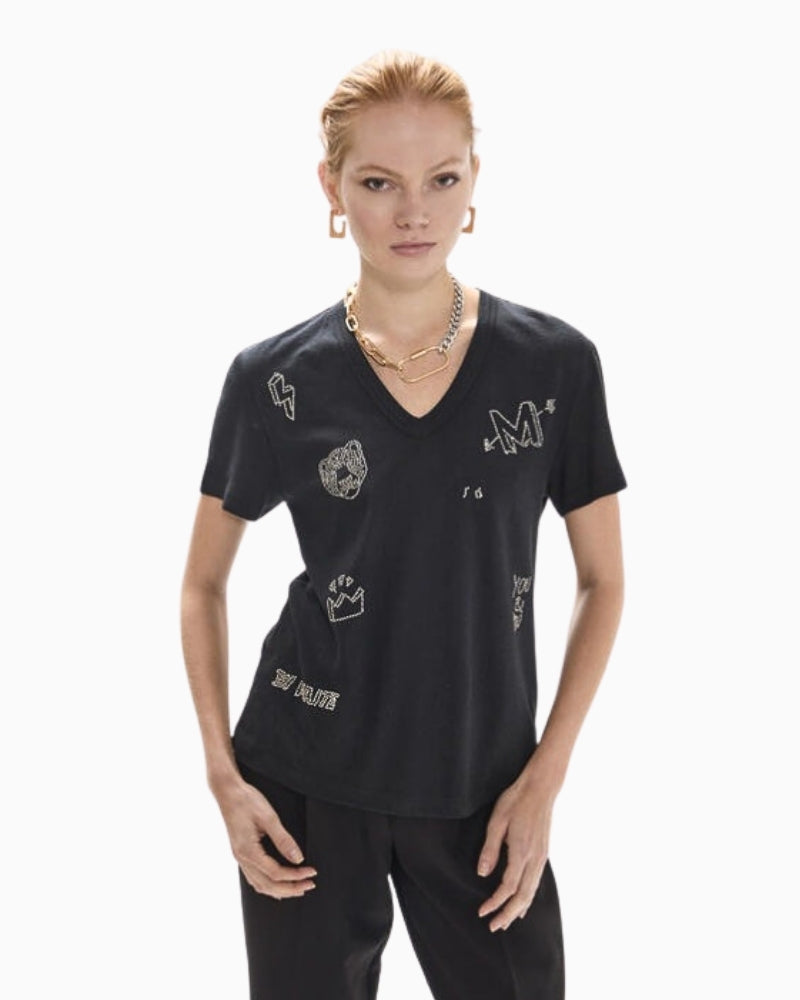 Lola Casademunt V-Neck T-Shirt in black front view