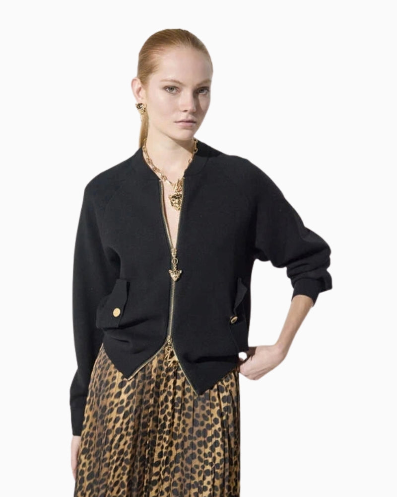 Lola Casademunt Zip Up Cardigan in black front view