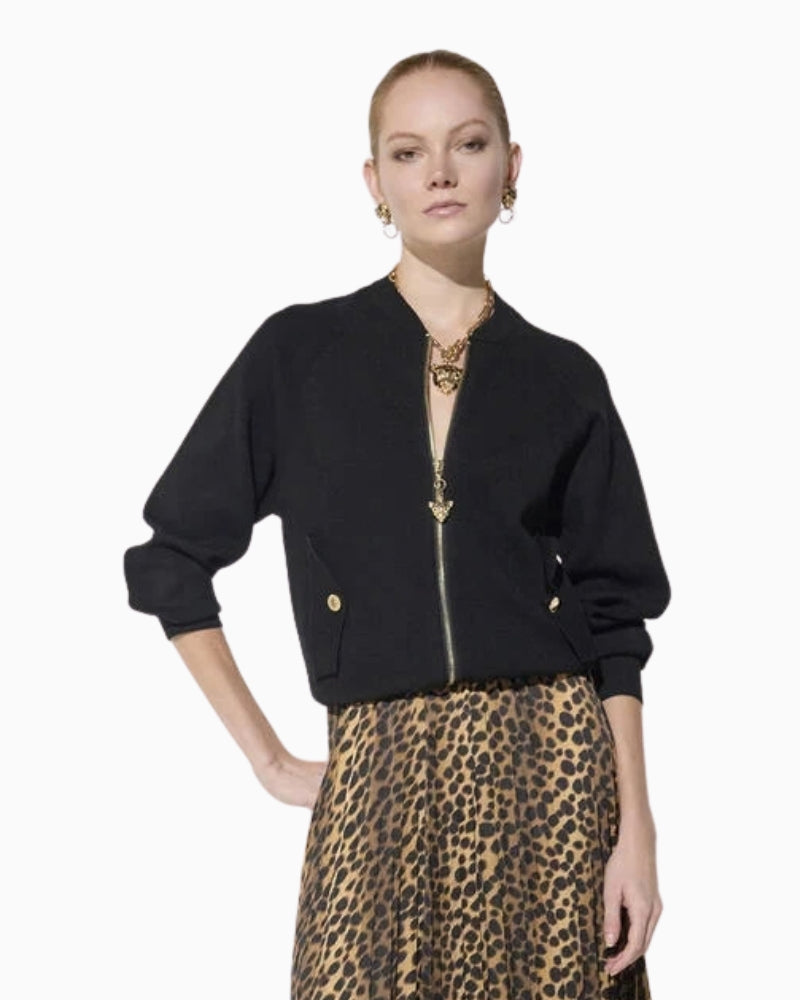 Lola Casademunt Zip Up Cardigan in black styled front view