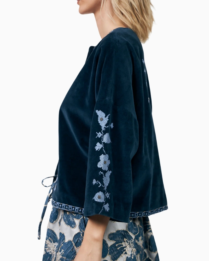 Lollys Laundry Amby velvet jacket blue side view – Áines Boutique