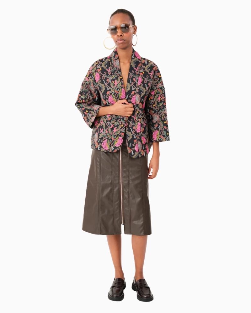 Lollys Laundry Barbra jacket in paisley print with open front and front patch pockets