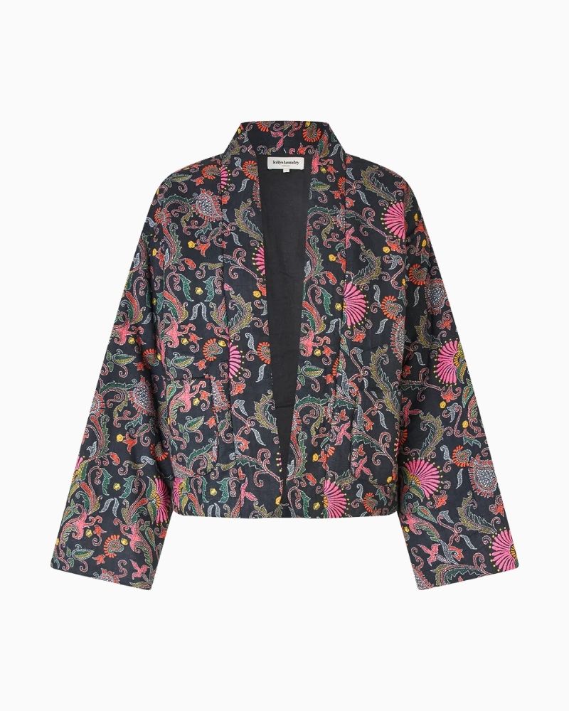 Lollys Laundry Barbra jacket in paisley print with open front and front patch pockets