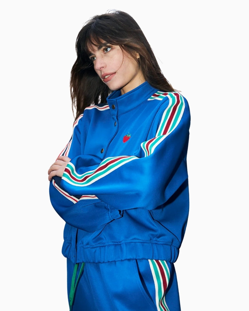 Lollys Laundry Brooklynn sporty jacket blue front view – Áines Boutique