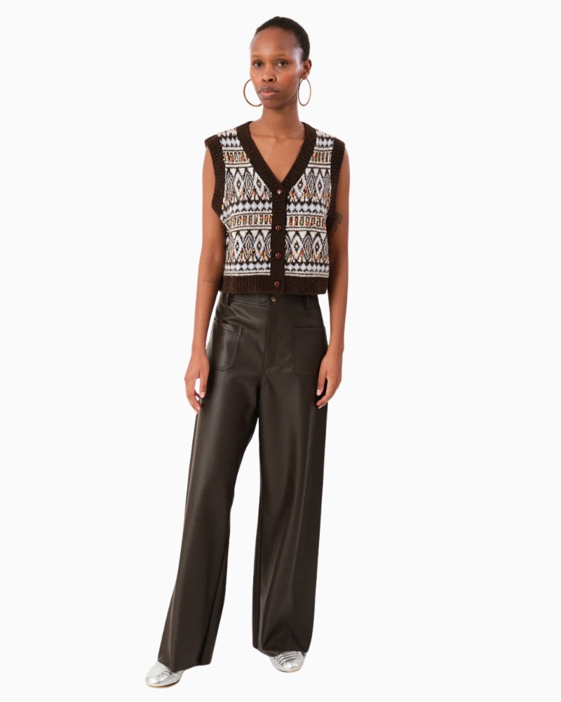 Lollys Laundry FrancescaLL vest in dark mocha with colourful jacquard knit