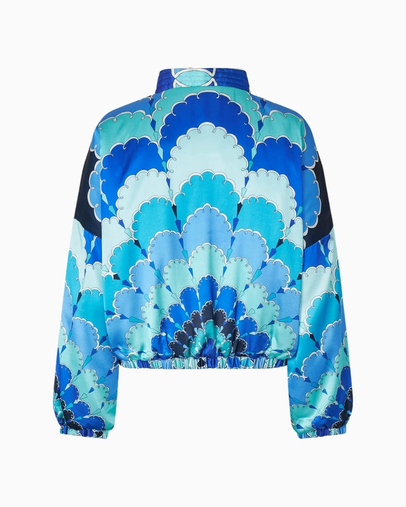 Back view of Lamall jacket showing short length and relaxed silhouette