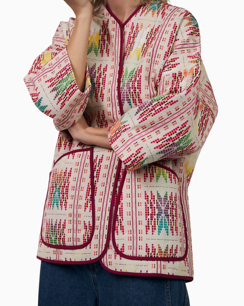 Lollys Laundry Lulu jacket woven fabric texture close-up – Áines Boutique