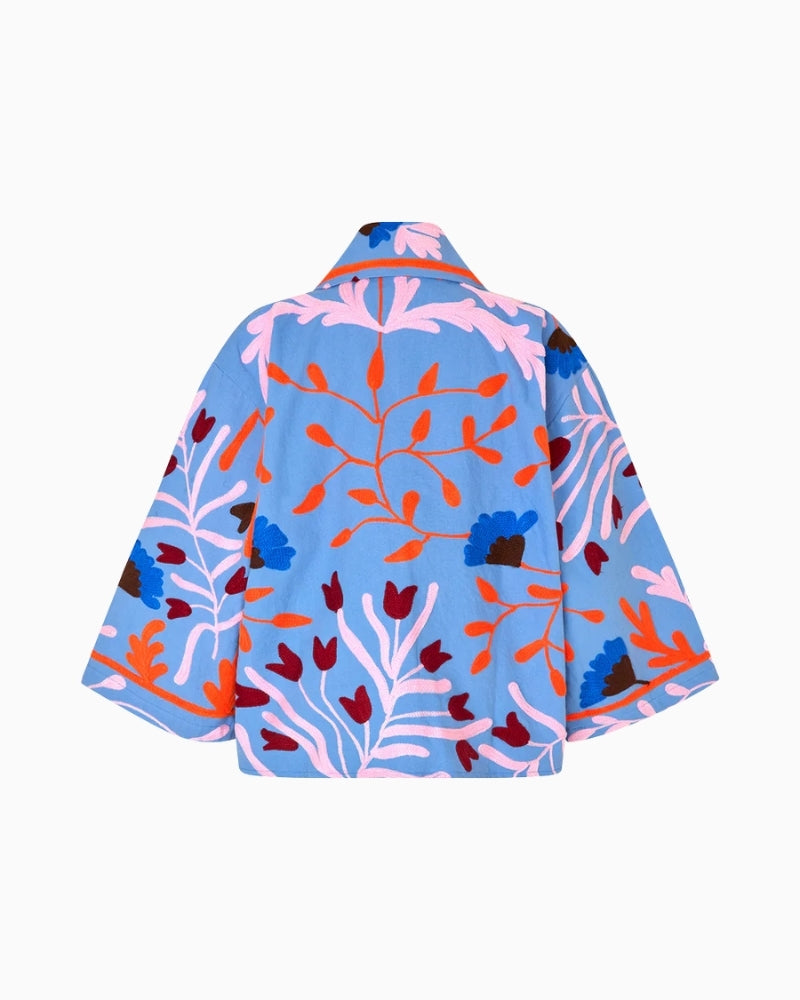 Lollys Laundry Rumill jacket blue back view embroidery – Áines Boutique