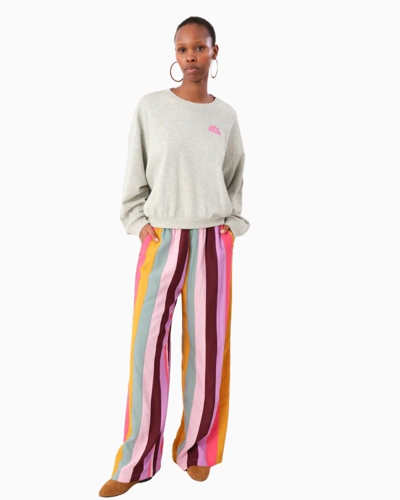 Lollys Laundry grey sweatshirt with embroidered logo on front and cockatoo print on back