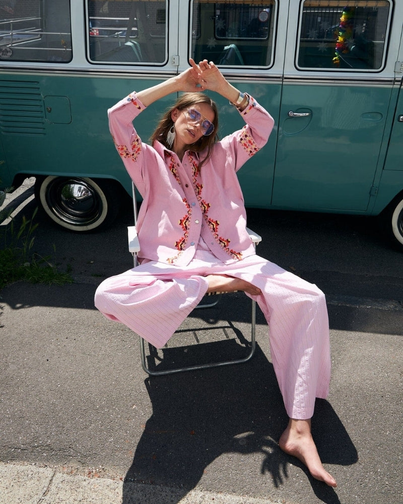 Lollys Laundry Veidall Overshirt pink embroidery detail – Áines Boutique
