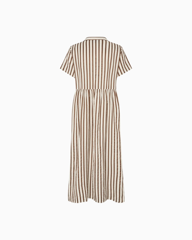 Lollys Laundry Aliyall midi dress Dark Mokka flat lay back view – Áines Boutique