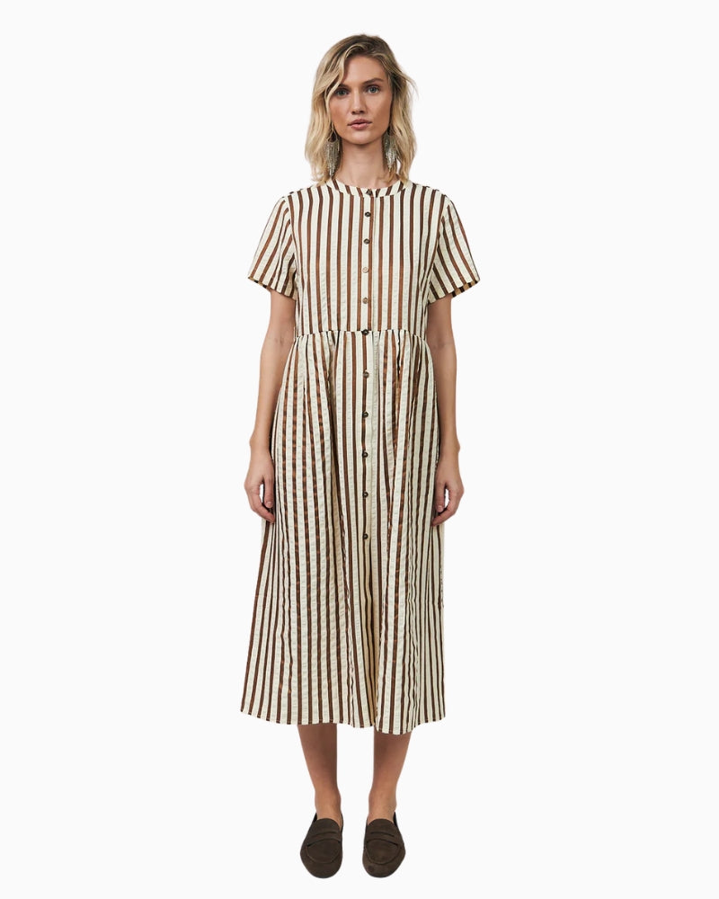 Lollys Laundry Aliyall midi dress Dark Mokka front view – Áines Boutique