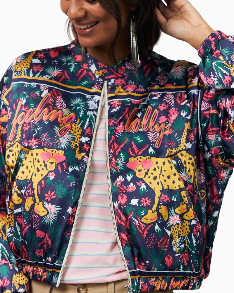 Woman wearing Lollys Laundry Lamall quilted jacket multi side view – Áines Boutique