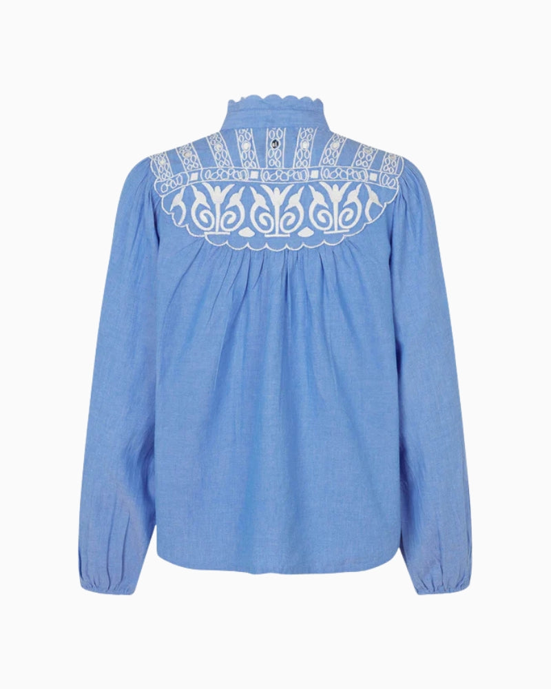 Lollys Laundry Lia Shirt in Blue back embroidered detail