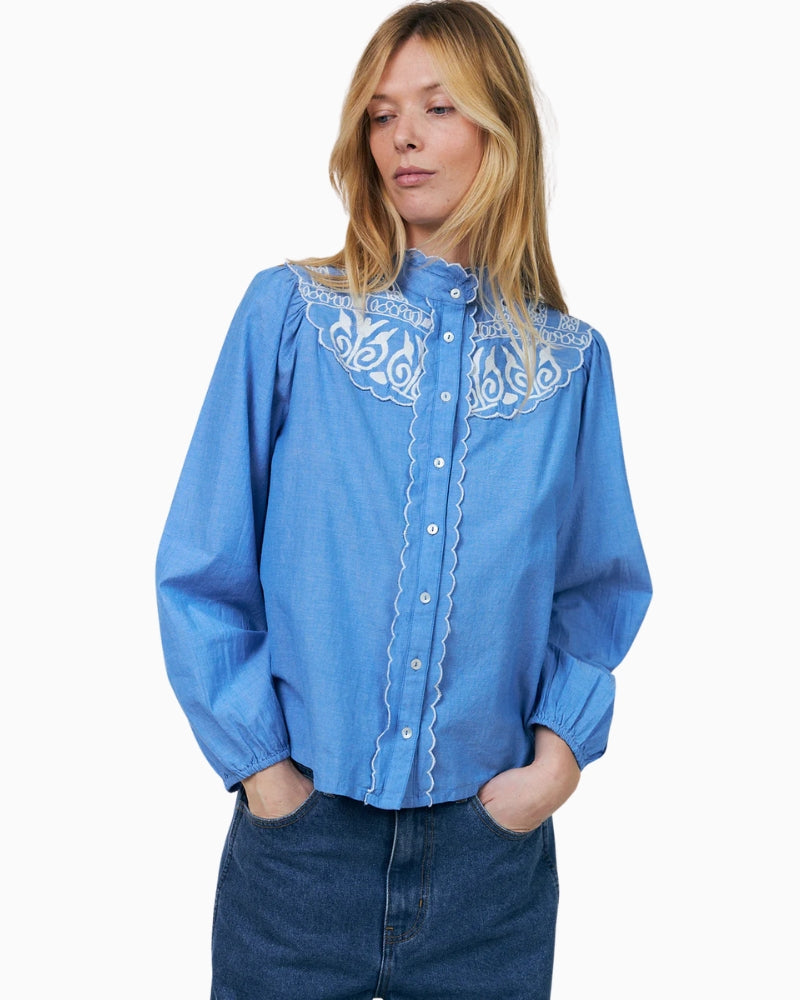 Lollys Laundry Lia Shirt in Blue collar detail