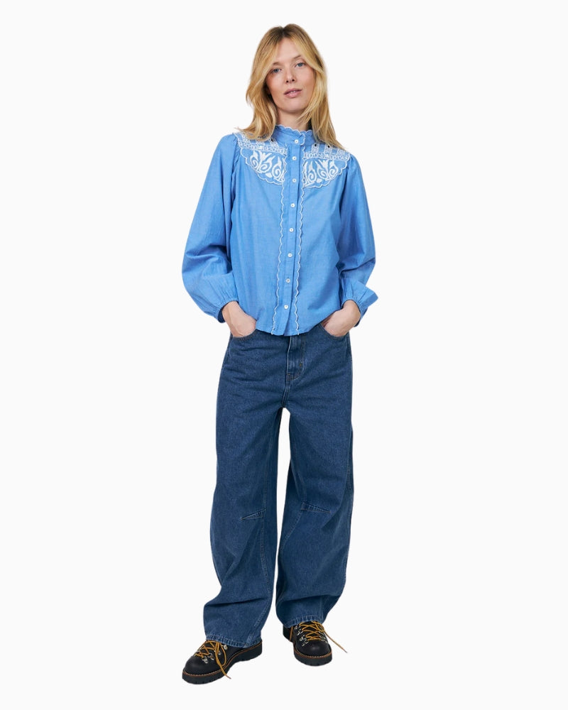 Lollys Laundry Lia Shirt in Blue styled view