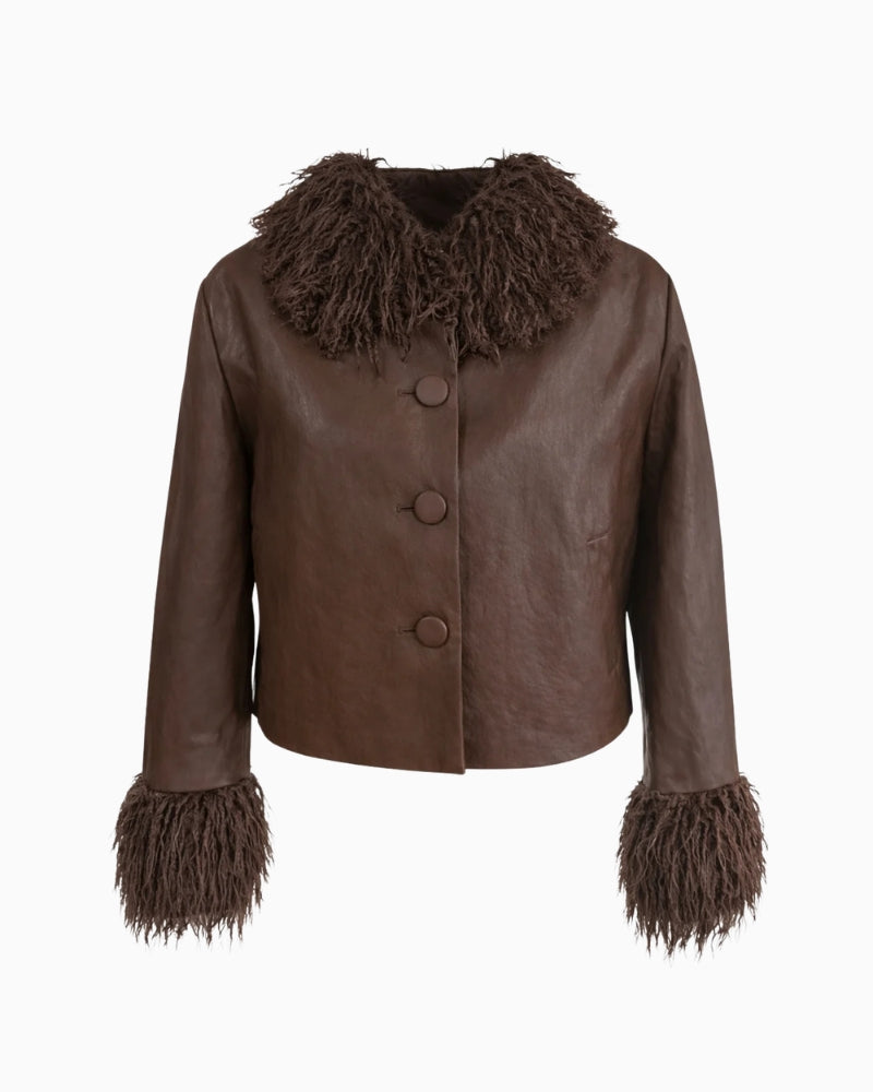 Lollys Laundry TracyLL Jacket in Brown leather-look fabric detail