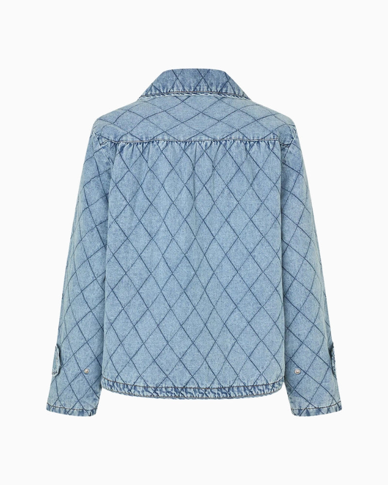 Lollys Laundry Violall quilted jacket Washed Denim flat lay back view – Áines Boutique