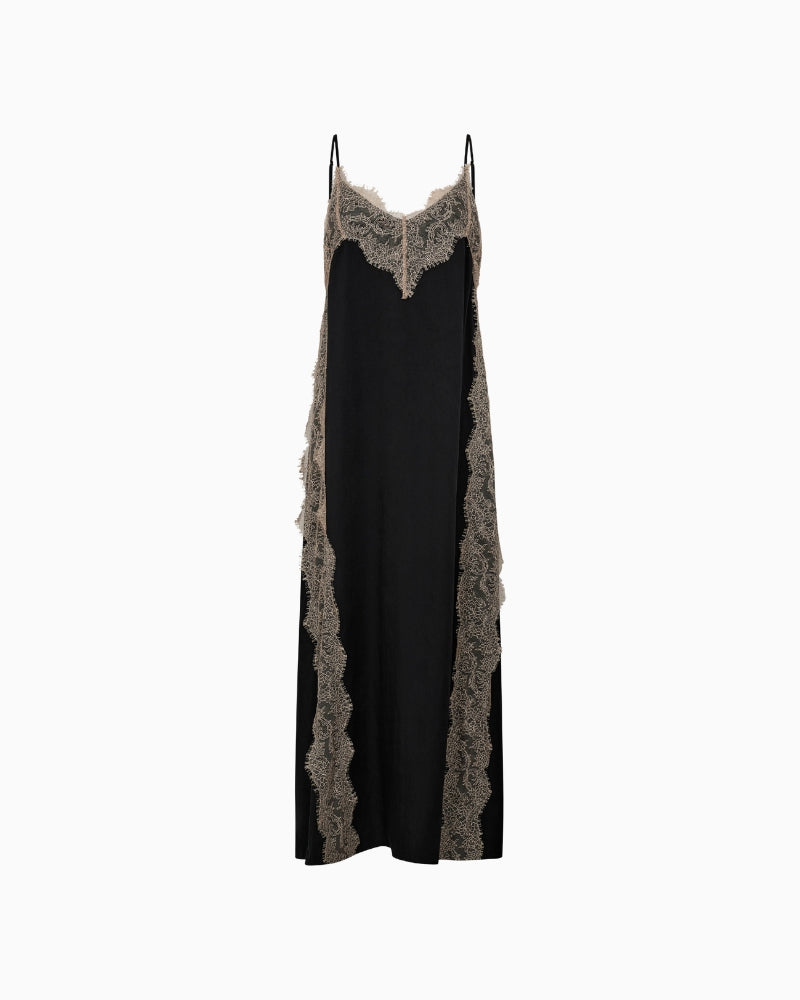 MOS MOSH Laurie Annie dress sesame front view lace trim maxi