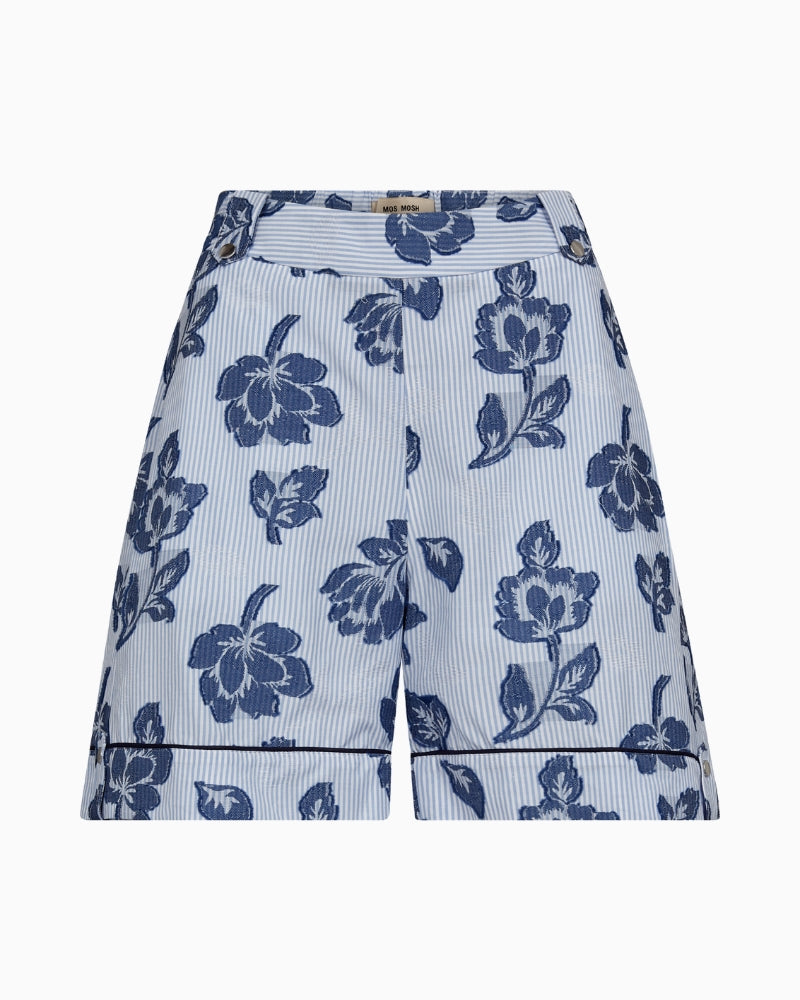 MOS MOSH Obzon stripe jacq shorts skyway blue front view floral pattern