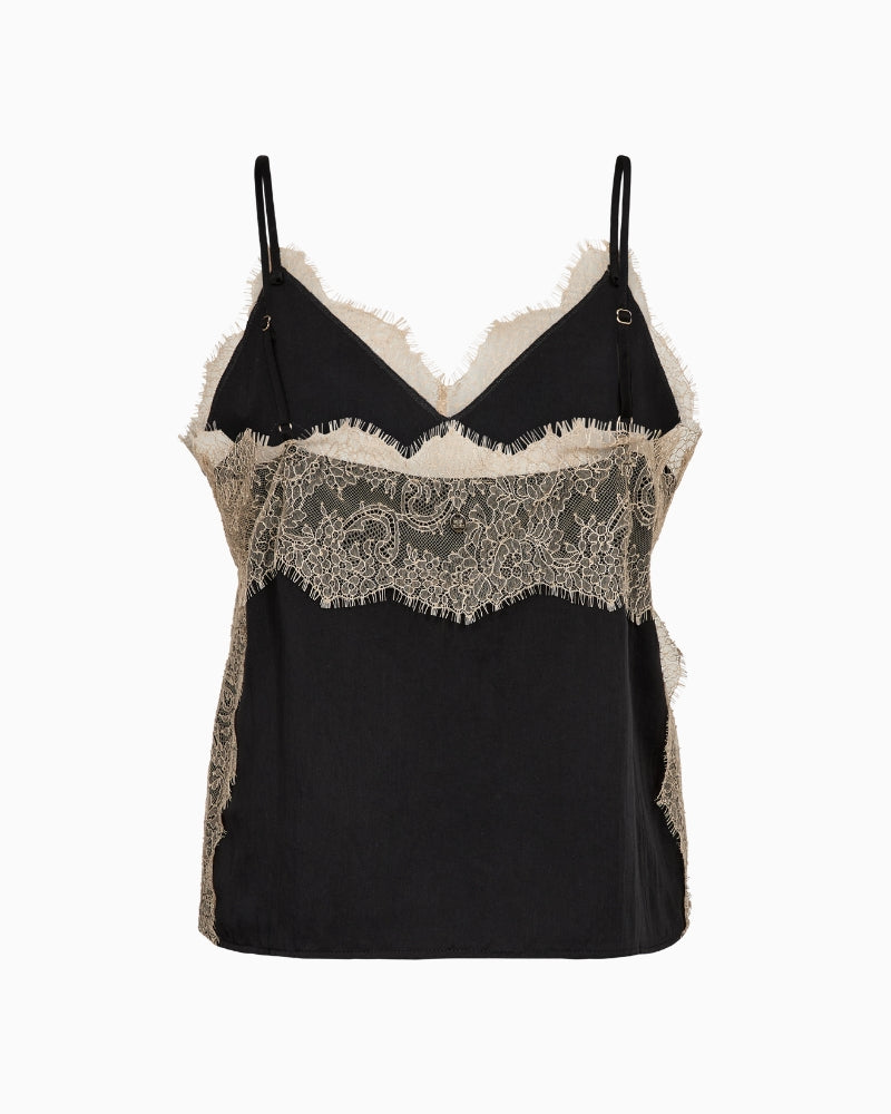 MOS MOSH Riela Annie top sesame front view lace neckline