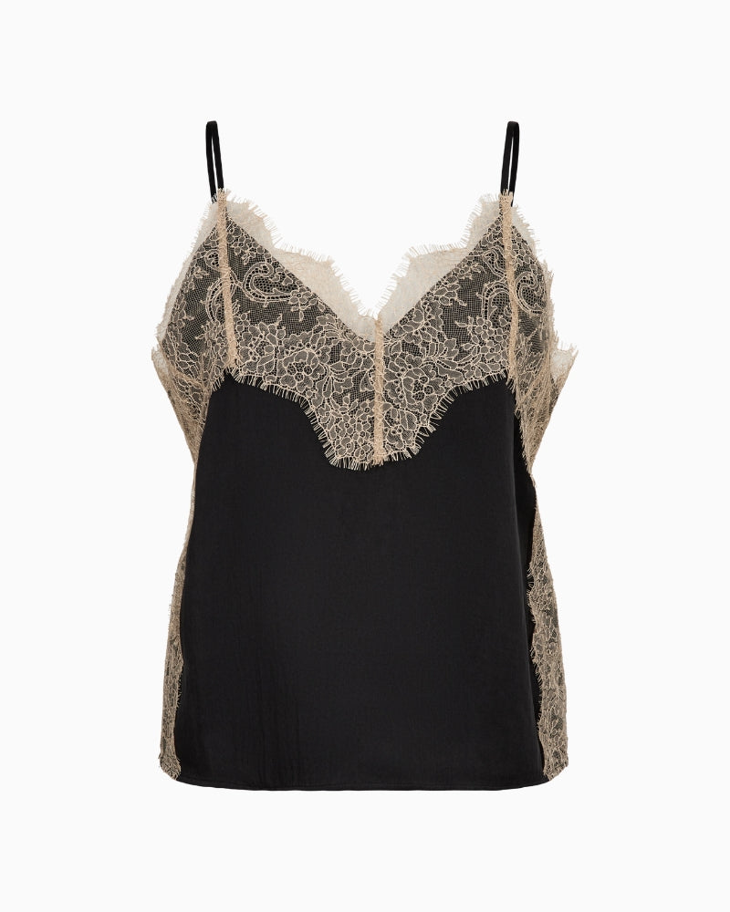 MOS MOSH Riela Annie top sesame front view lace neckline