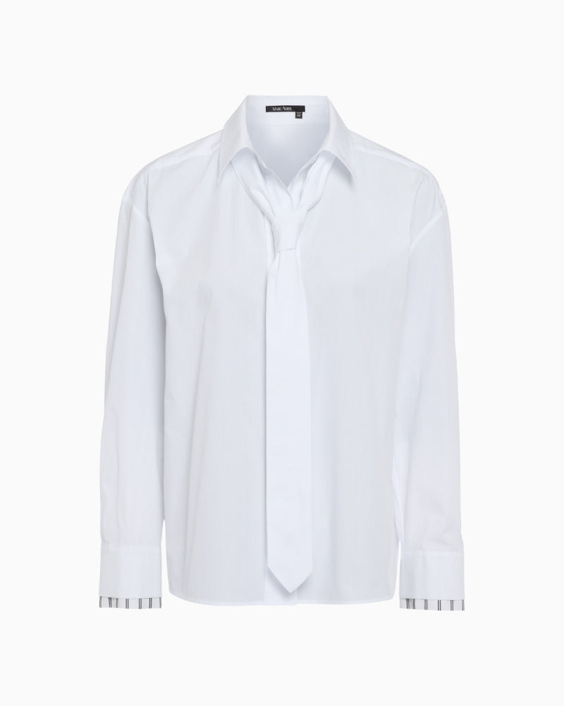 White cotton blouse by Marc Aurel with matching tie and classic collar