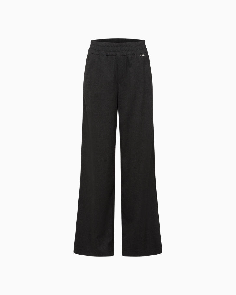 Black wide-leg tailored trousers by Marc Aurel with stretch waistband