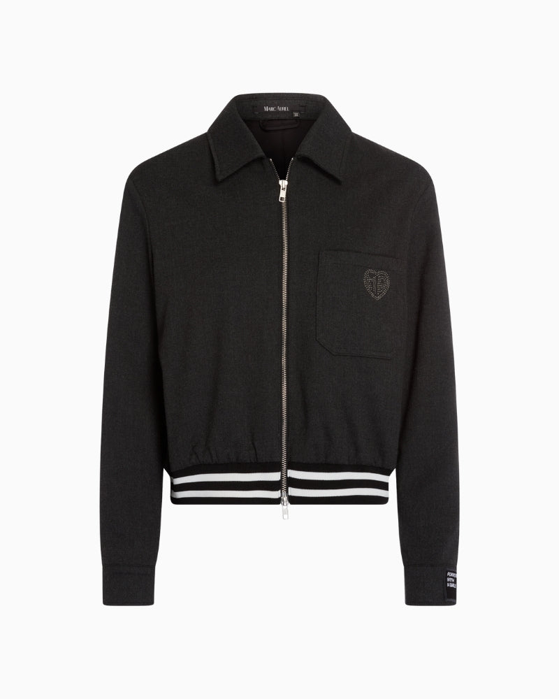 Black bomber-style jacket by Marc Aurel with striped hem and zip front