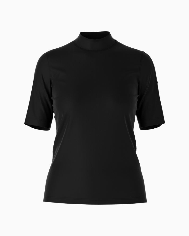 Front view of Marc Cain black cotton T-shirt with crew neckline