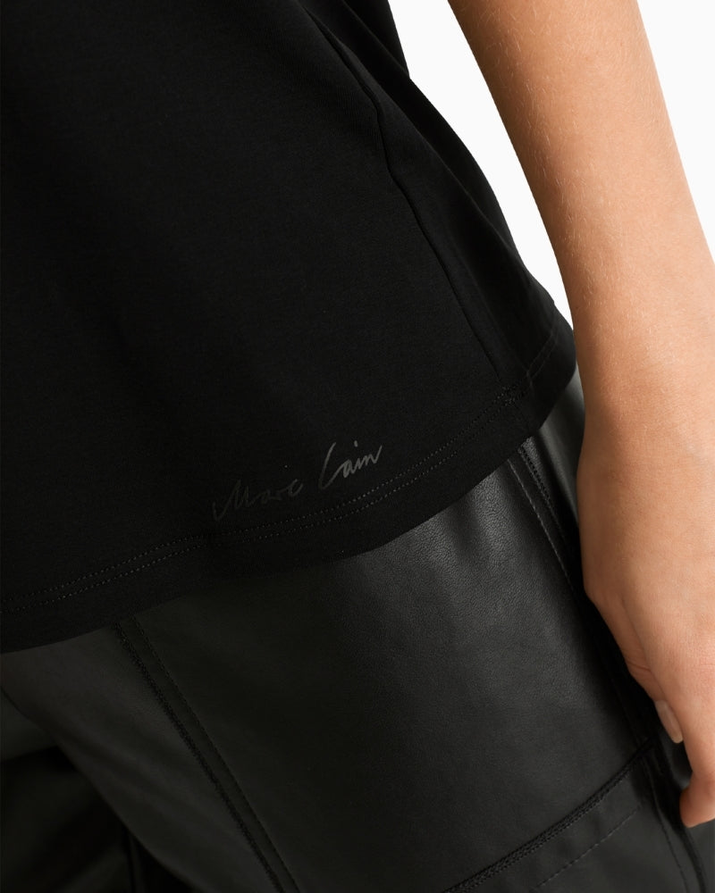Close-up of soft stretch cotton fabric in classic black
