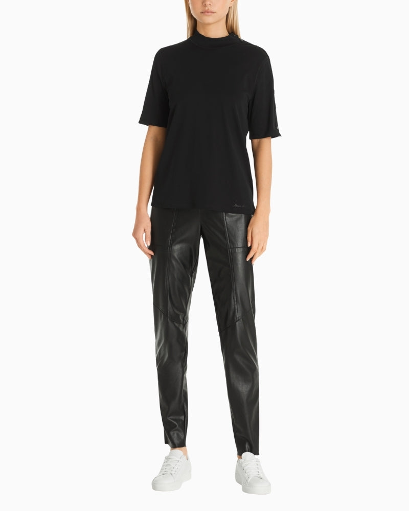 Front view of Marc Cain black cotton T-shirt with crew neckline