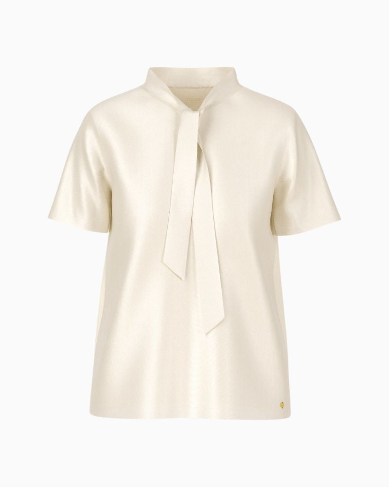 Marc Cain blouse shirt in bright ecru with silk front and bow neckline