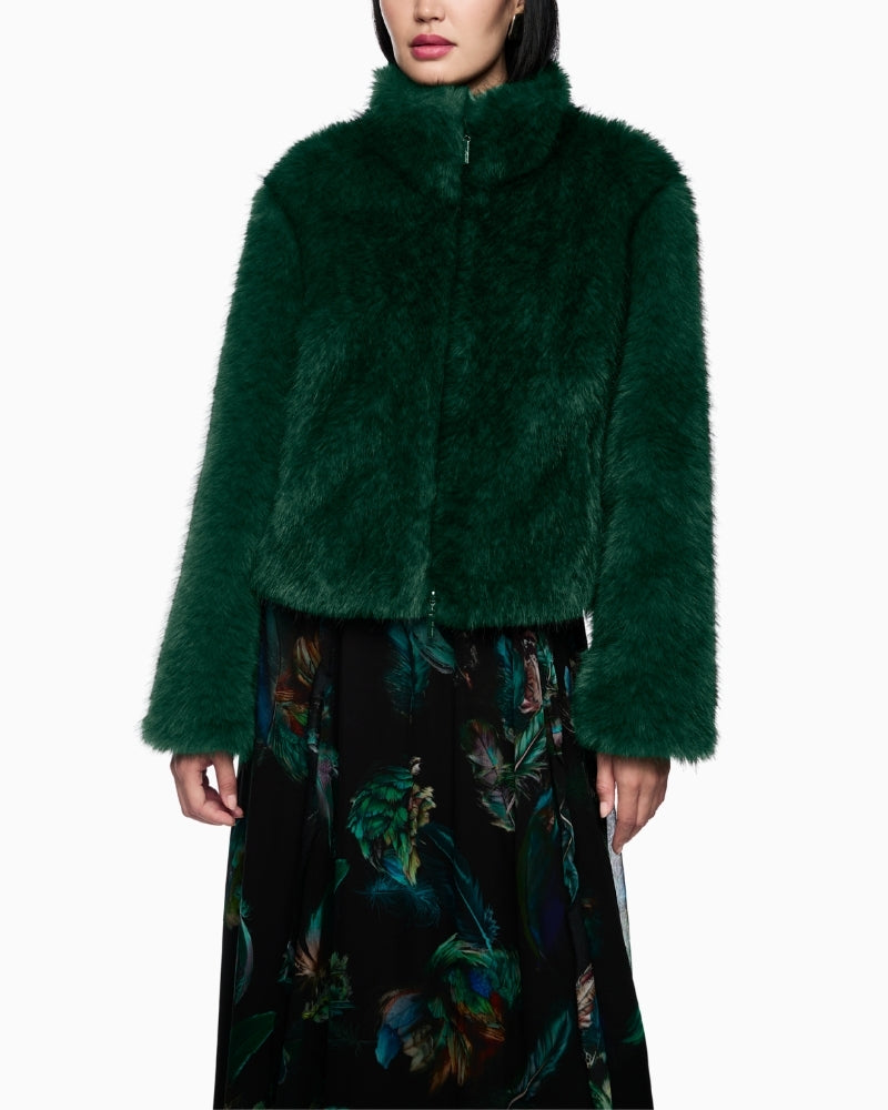 Marc Cain faux fur jacket in soft long-pile fabric with zip and side pockets