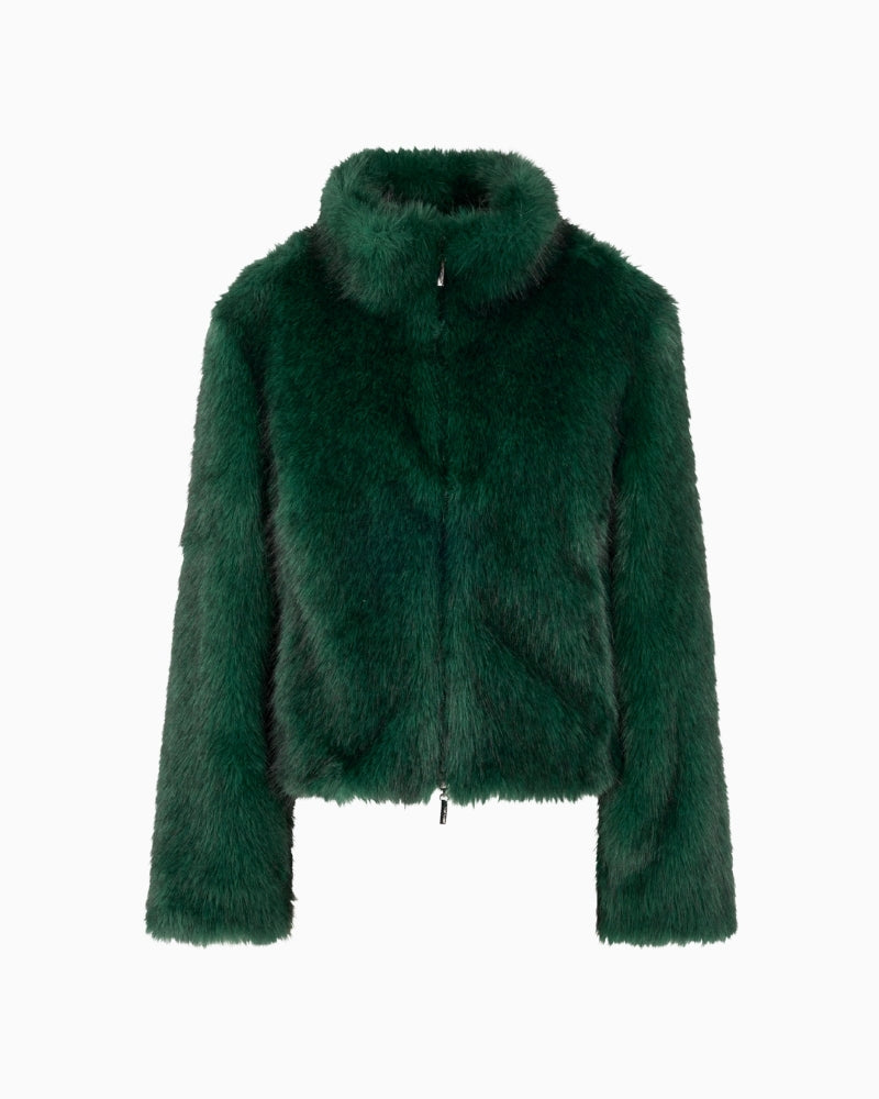 Marc Cain faux fur jacket in soft long-pile fabric with zip and side pockets