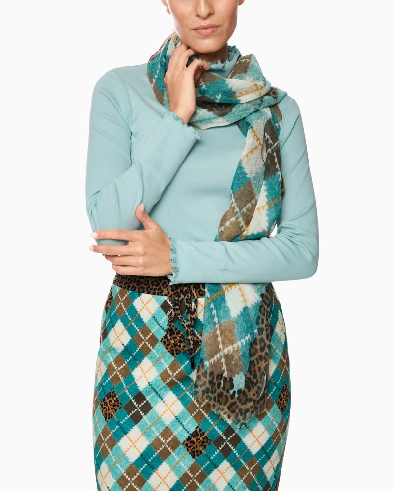 Front view of Marc Cain ribbed turtleneck shirt with slim fit and rolled neckline