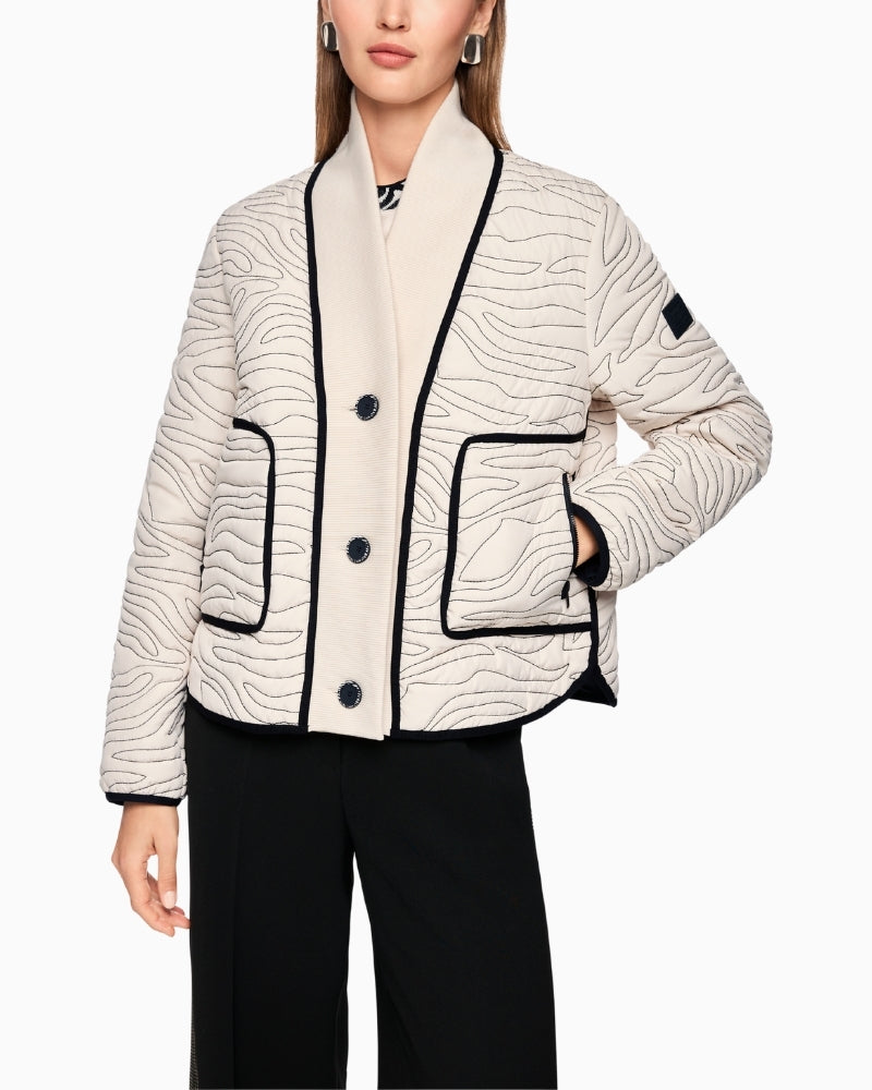 Marc Cain cream quilted jacket with black seams and wave stitching